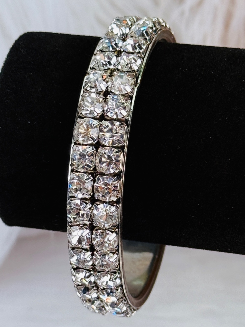 Vintage weighted Silvertone Crystal Bling Bangle Bracelet